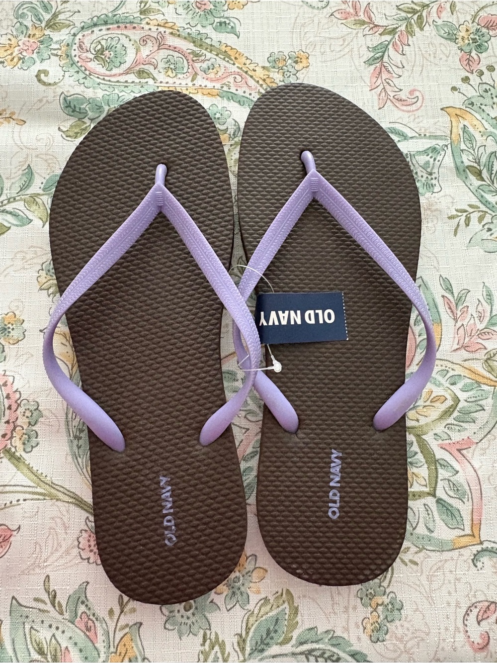 Old Navy Brown Flip Flops with Light Purple Straps